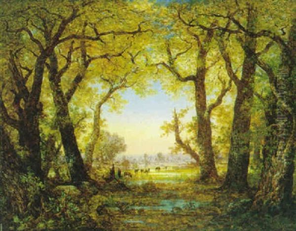 Koeienhoedster Aan De Rand Van Het Bos Oil Painting by Adolfo Feragutti Visconti