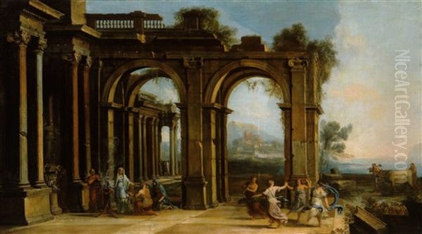 Capriccio Architettonico Con Una Scena Di Sacrificio E Carola Di Danzanti Oil Painting by Francesco (Imperiali) Ferdinandi