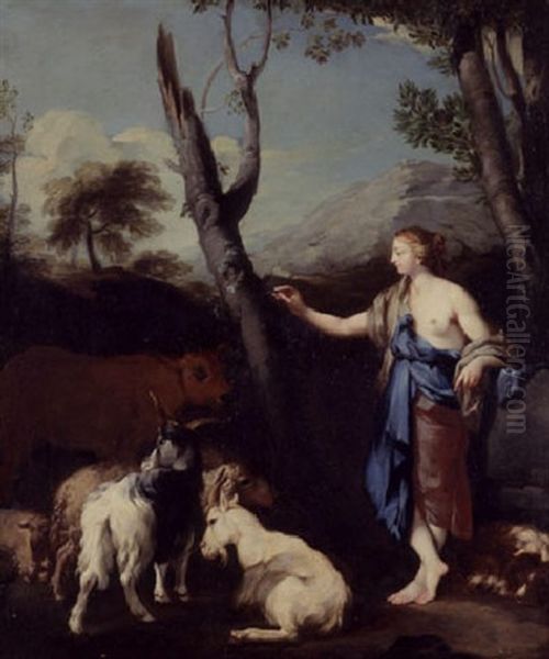 A Shepherdess In A Landscape Oil Painting by Francesco (Imperiali) Ferdinandi