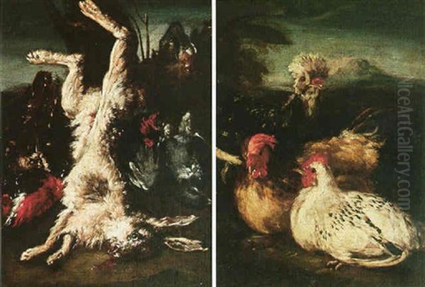 A Still Life Of Bantams Oil Painting by Francesco (Imperiali) Ferdinandi