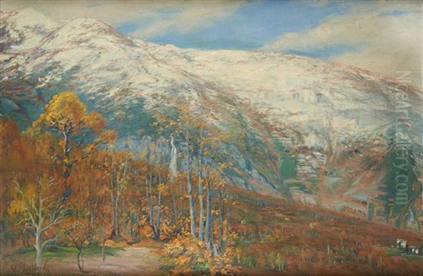 Mont Pelion Sur Fond De Ville De Volos Oil Painting by Nicholaos Ferekidis