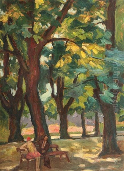 Romance In Park Oil Painting by Acs Ferenc