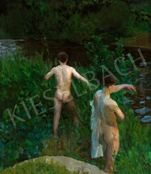 Bath In The Evening Oil Painting by Karoly Ferenczy