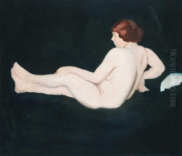 Female Nude With Corall (sketch) Oil Painting by Karoly Ferenczy