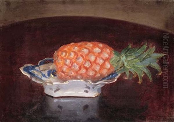 Pineapple (pineapple On A Platter) Oil Painting by Karoly Ferenczy