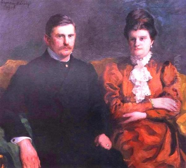 Bela Janossy And His Wife Oil Painting by Karoly Ferenczy