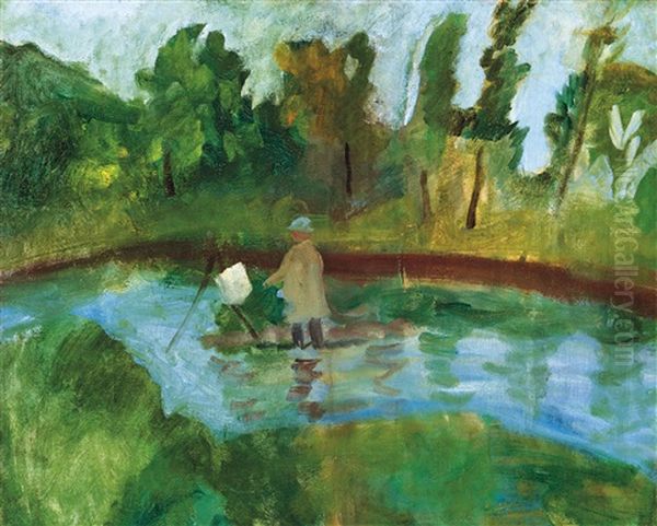 Painter In Open Air Oil Painting by Karoly Ferenczy