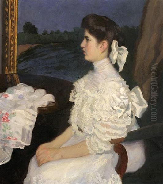 Portrait Of A Young Girl (lederer Rudolf's Daughter) Oil Painting by Karoly Ferenczy