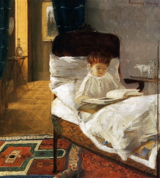 Valer Agyban (valer In Bed) Oil Painting by Karoly Ferenczy