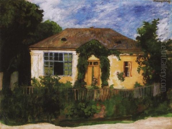 Muteremhazam Nagybanyan  (haz Fak Kozott) - My Studio In Nagybanya, House Among Trees Oil Painting by Karoly Ferenczy