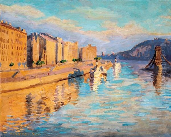 Danube-bank On The Pest Side Oil Painting by Valer Ferenczy