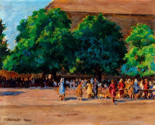 Market In Sarospatak Oil Painting by Valer Ferenczy