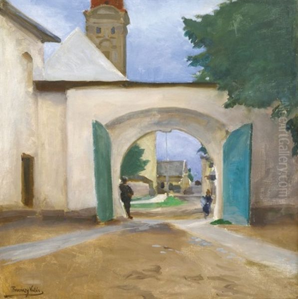 Street With An Arched Gate Oil Painting by Valer Ferenczy