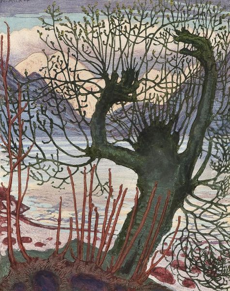 Spring Night And Old Man Willow Oil Painting by Nikolai Astrup