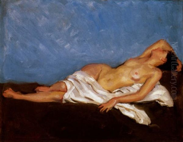 Akt Muteremben (nude In The Studio) Oil Painting by Valer Ferenczy