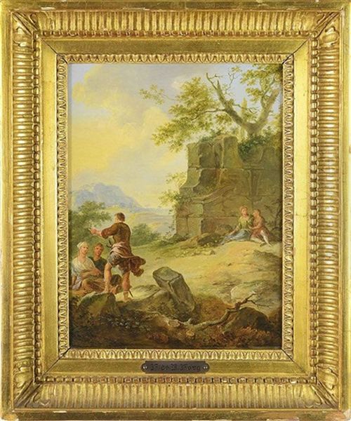 Landscape With Classical Architecture And Staffage Oil Painting by Franz de Paula Ferg