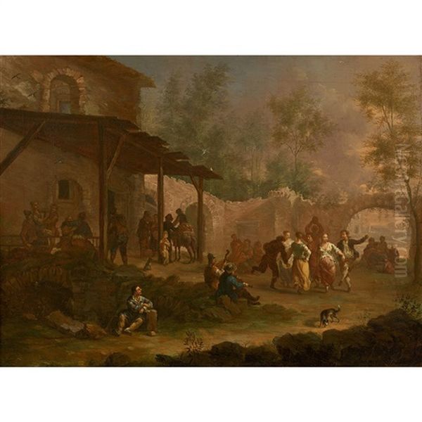 Danse Villageoise Pres D'une Auberge Oil Painting by Franz de Paula Ferg