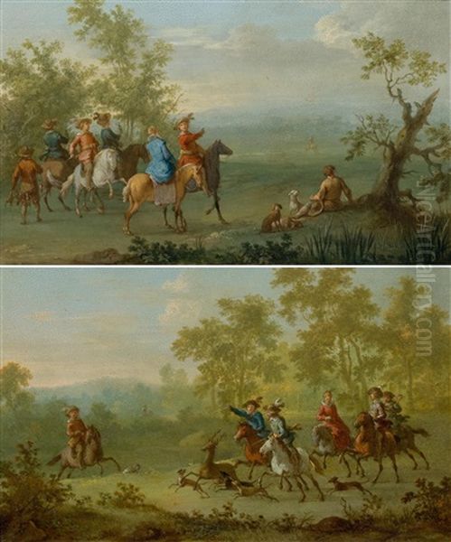 Pair Of Works: Equestrian Scenes Oil Painting by Franz de Paula Ferg