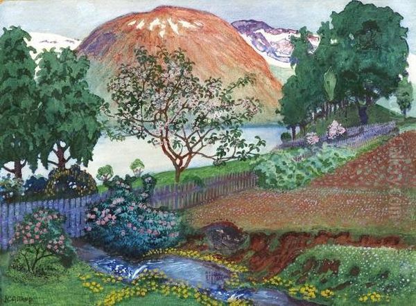 A Night In June In The Garden Oil Painting by Nikolai Astrup