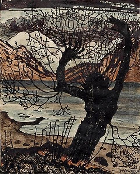 An Old Willowgeezer Oil Painting by Nikolai Astrup