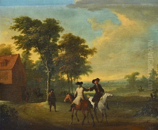 A Landscape With Riders Conversing Oil Painting by Franz de Paula Ferg