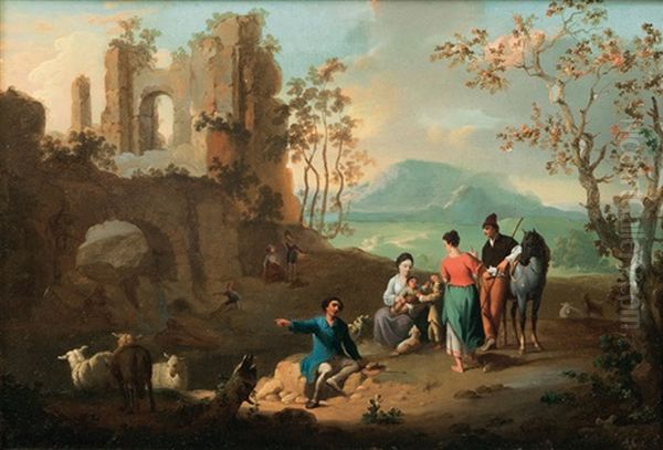 Resting Herdsmen In Front Of A Ruin Oil Painting by Franz de Paula Ferg