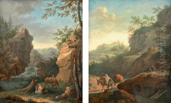 Deux Paysages Animes De Personnages (pair) Oil Painting by Franz de Paula Ferg