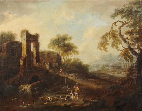 Rastende In Landschaft Mit Ruine Oil Painting by Franz de Paula Ferg