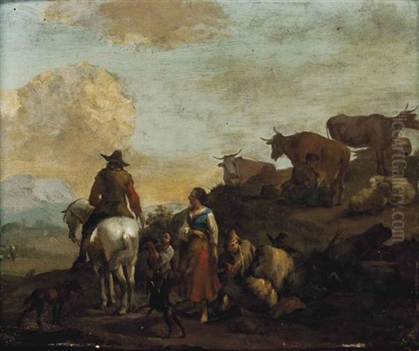 Shepherds And Their Cattle At Rest Oil Painting by Franz de Paula Ferg