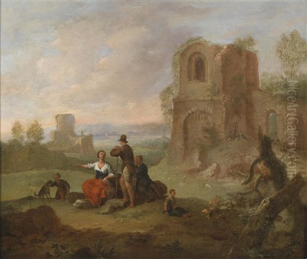 Ruinenlandschaft Mit Rastenden Wanderern by Franz de Paula Ferg