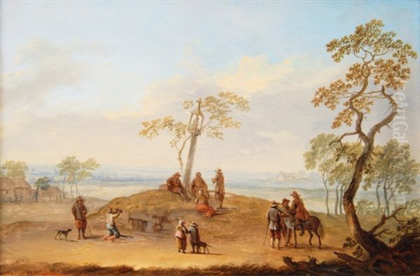 Travellers In An Extensive Landscape Oil Painting by Franz de Paula Ferg