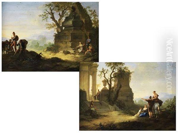 Arkadische Landschaften Mit Figurenstaffage (diptych) by Franz de Paula Ferg