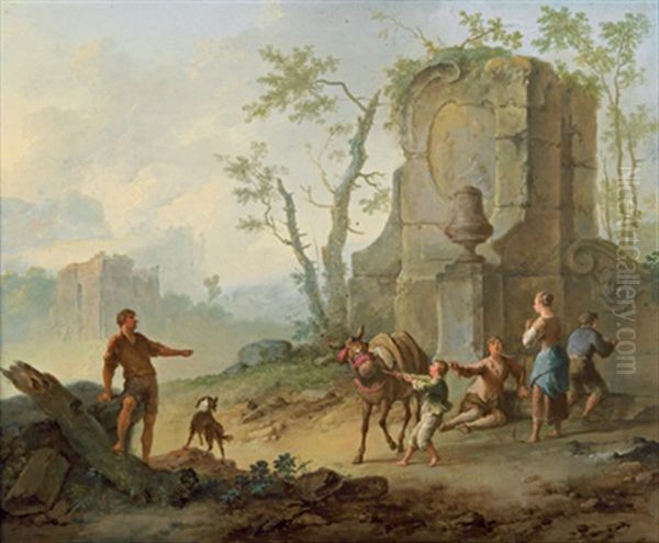 Eine Schaferszene In Arkadischer Landschaft Oil Painting by Franz de Paula Ferg