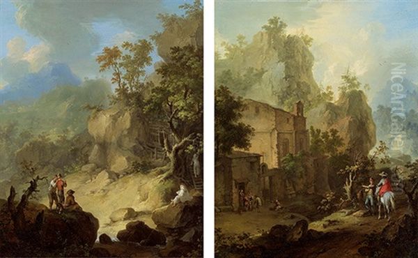 Rheinische Landschaften (pair) Oil Painting by Franz de Paula Ferg