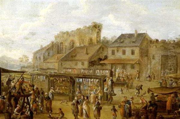 Jahrmarkt In Einem Dorf Mit Wanderschauspielern Oil Painting by Franz de Paula Ferg