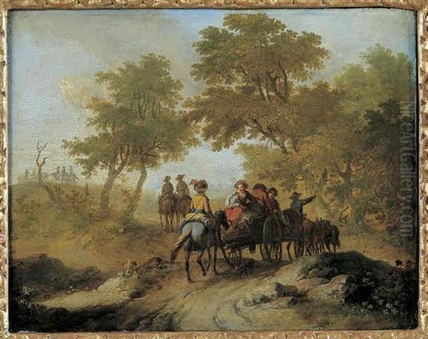 Paysage Boise Au Convoi De Carrioles Oil Painting by Franz de Paula Ferg