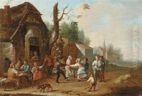 Peasants Carrousing And Merrymaking Outside An Inn by Franz de Paula Ferg