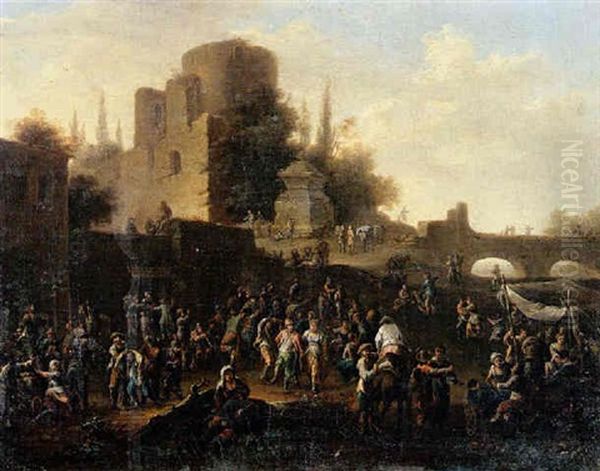 Scene De Fete Villageoise Pres De Ruines Antiques Oil Painting by Franz de Paula Ferg