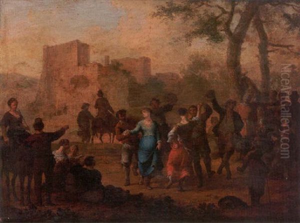 A Country Dance In An Italianate Landscape Oil Painting by Franz de Paula Ferg