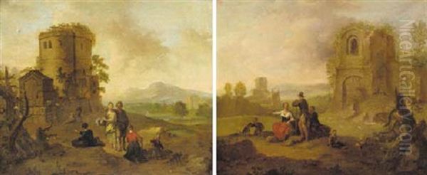 Italianate Landscape With Peasants By Ruined Towers Oil Painting by Franz de Paula Ferg