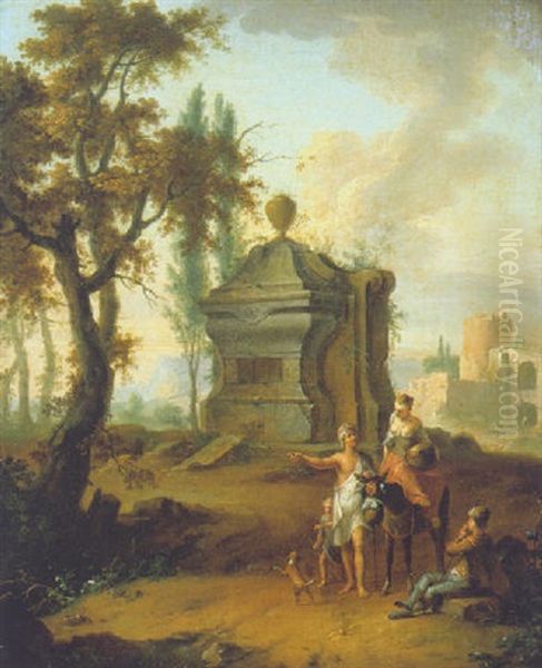 Travellers On A Path By A Mausoleum by Franz de Paula Ferg