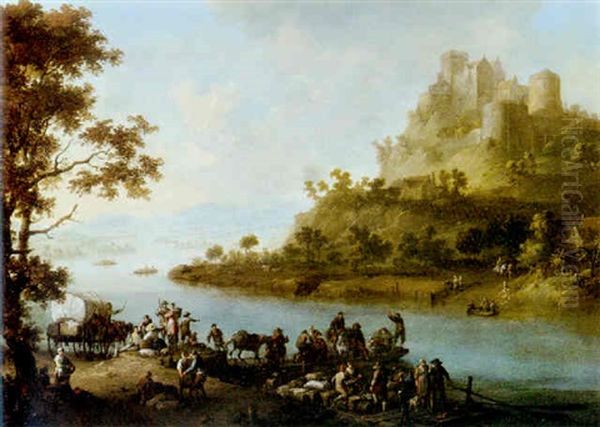 Paysage Fluvial Avec Passage Du Bac Oil Painting by Franz de Paula Ferg