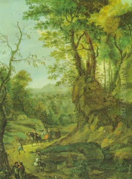 Reisende In Einer Gebirgigen Waldlandschaft Oil Painting by Franz de Paula Ferg