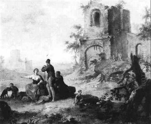 Peasants By Ruins In The Roman Campagna Oil Painting by Franz de Paula Ferg