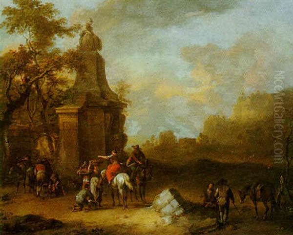 Classical Landscape With Travellers And Peasants Oil Painting by Franz de Paula Ferg