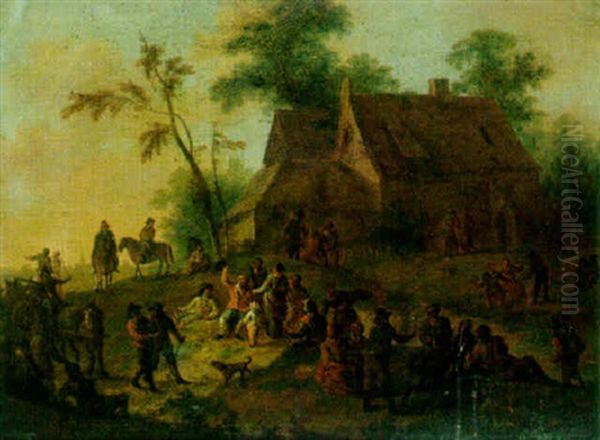 Landscape With A Gathering Beside A House Oil Painting by Franz de Paula Ferg