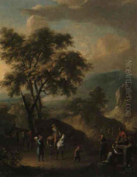 An Italianate Landscape With Travellers Oil Painting by Franz de Paula Ferg