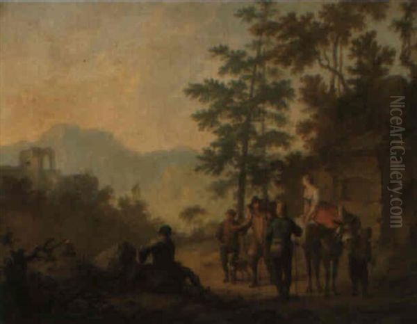 Landscape With Ruins And A Group Of Travellers Resting Near A Monument by Franz de Paula Ferg