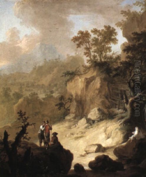 Rocky Landscape With Hermits And Other Figures Oil Painting by Franz de Paula Ferg