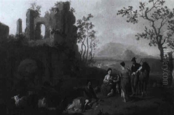 Famille De Paysans Dans Un Paysage De Ruines Oil Painting by Franz de Paula Ferg